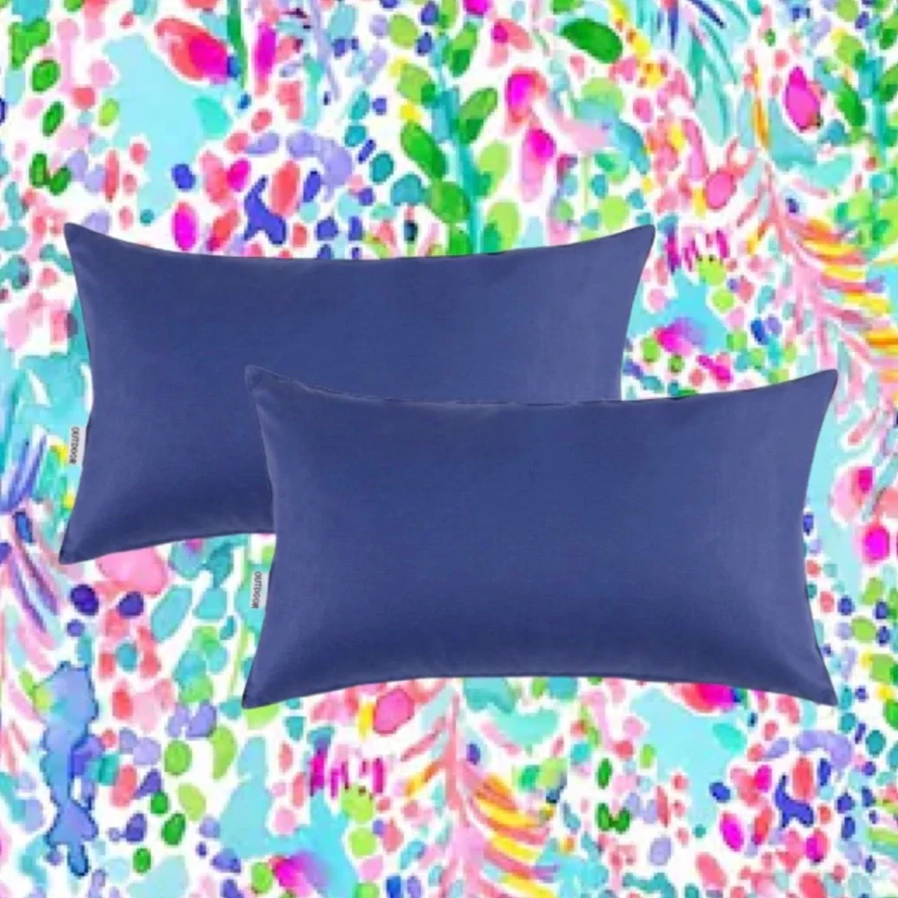 Luxury Home | Chic Navy Blue Outdoor Water Resistant Lumbar Throw Pillow Covers